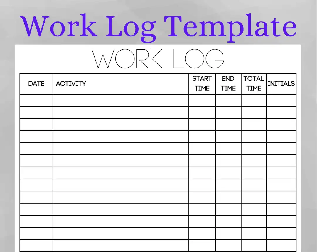 Printable Work Time Log And Tracker Activity Hours Log Printable Digital Download Working Hours Log Activity Tracker For Work Etsy