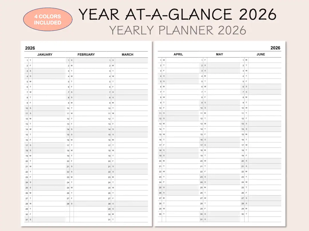 Year Planner Calendar 2026 Printable