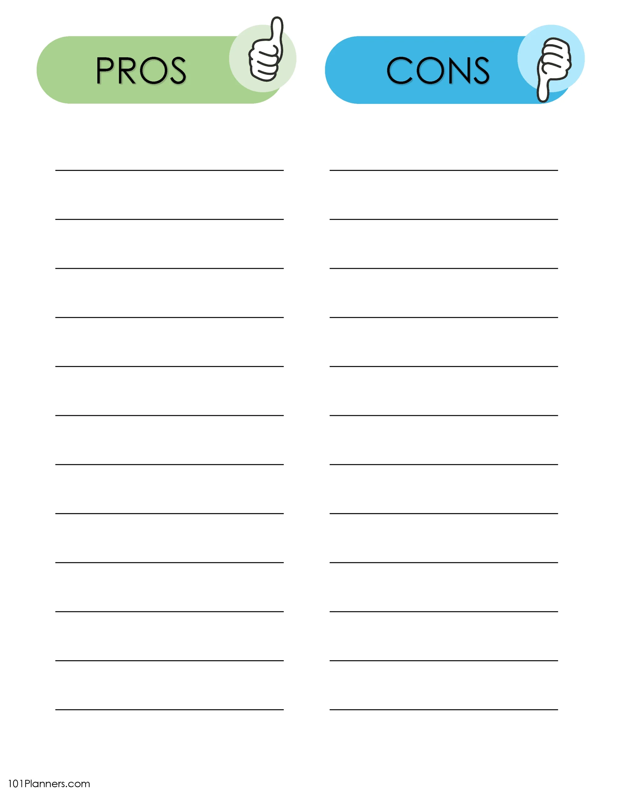 Pros And Cons List Online Or Editable And Printable