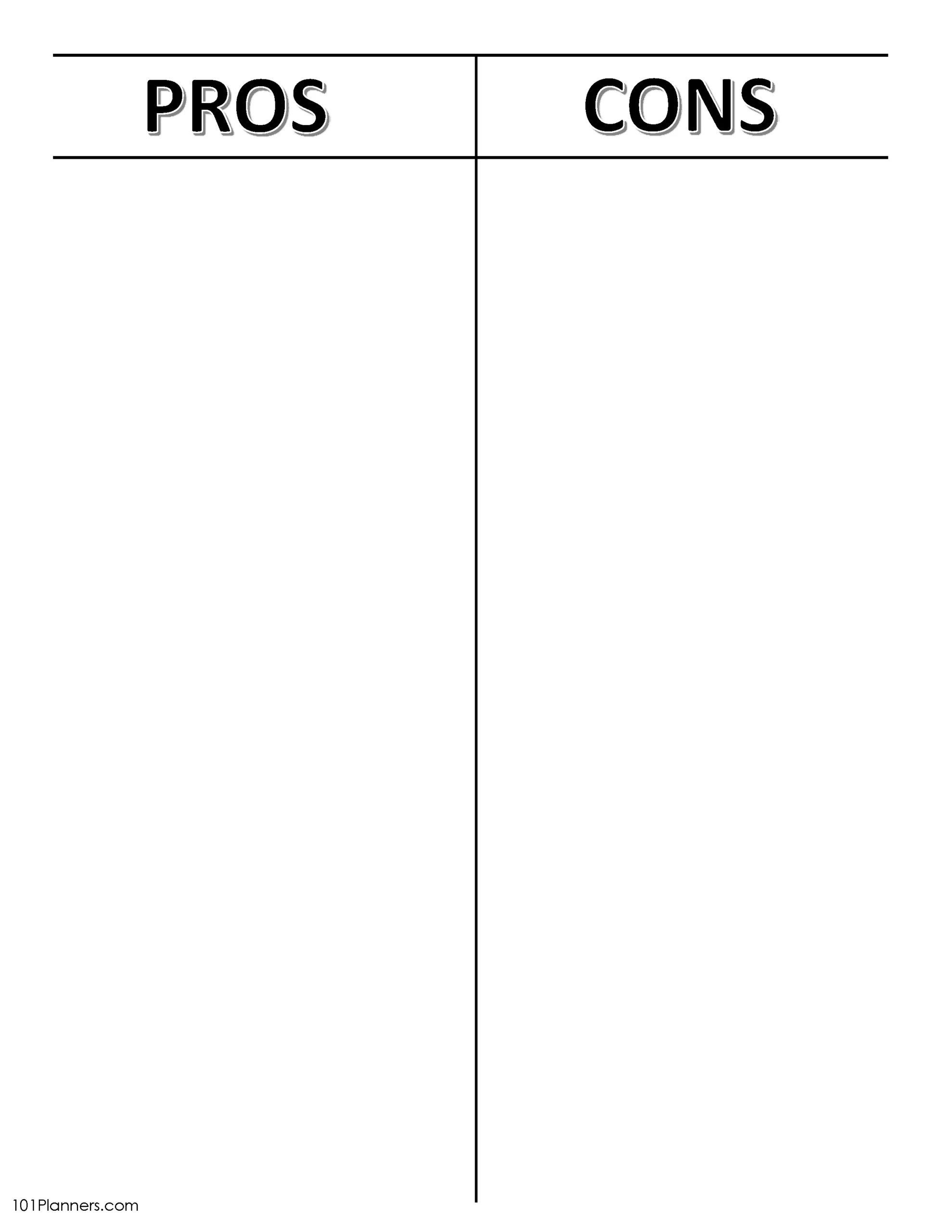 Pro Con Printable Sheet