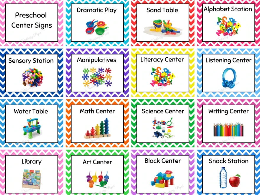 Rainbow Chevron Preschool Center Signs Set Of 15 Printable Classroom Labels Instant Download Etsy