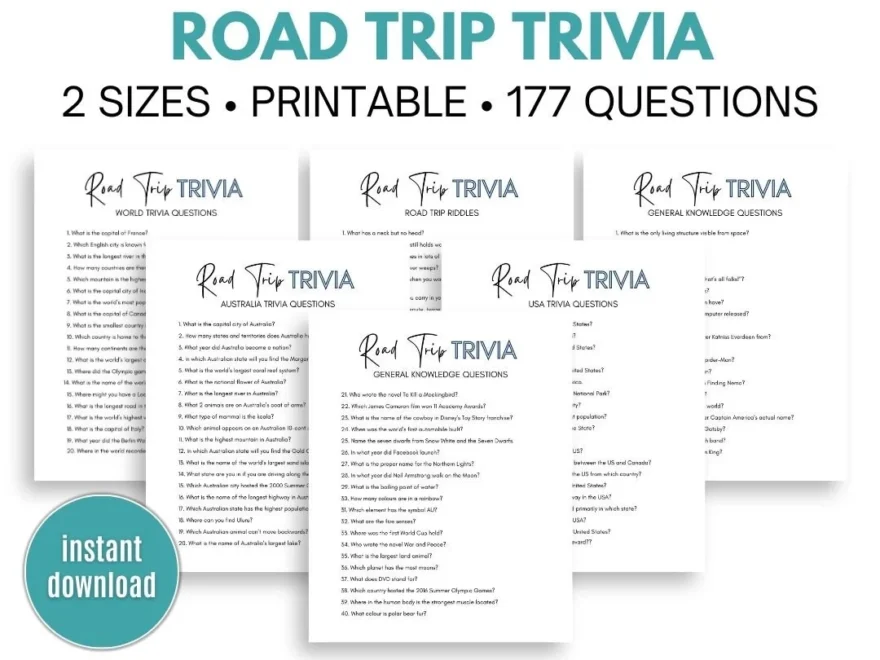 Road Trip Trivia Printable Road Trip Games Trivia Questions For Road Trips Trivia Game Etsy