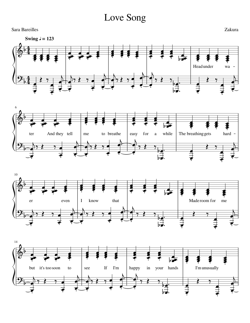 Sara Bareilles Love Song Sheet Music For Piano Solo Easy MuseScore