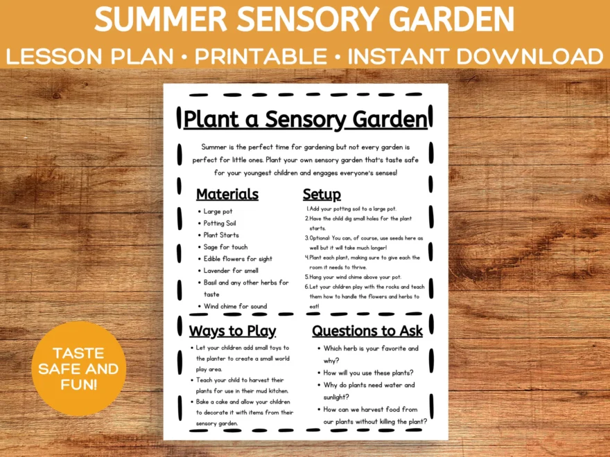 Sensory Garden Lesson Plan Garden Planner Printable Kids Gardening Garden Planners For Beginners Container Garden Plans Summer Activity Etsy