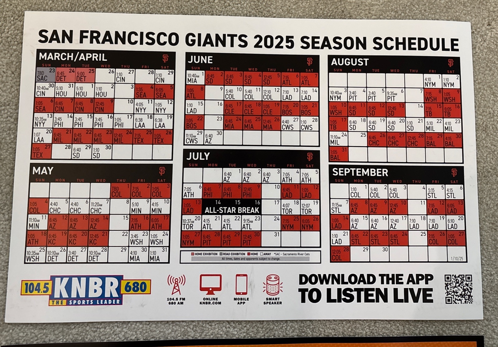 Sf Giants Printable Schedule