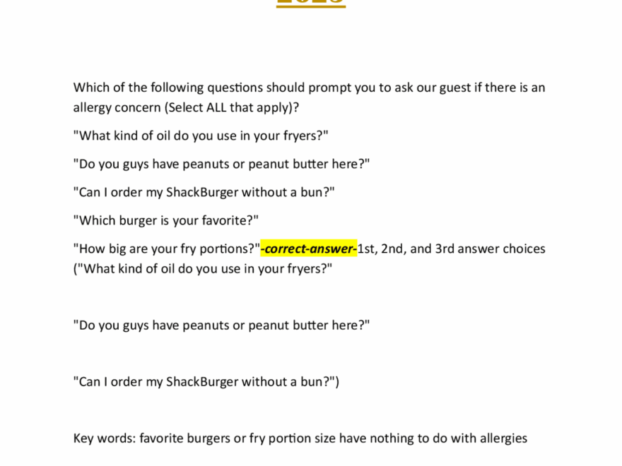 Shake Shack New Hospitality Test Questions With Verified Solutions 2025 Exams Hospitality And Tourism Docsity