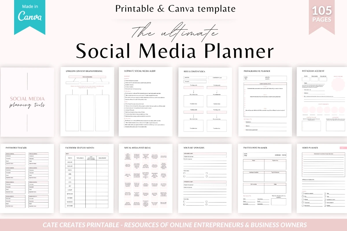 Social Media Planner Printable And Canva Template