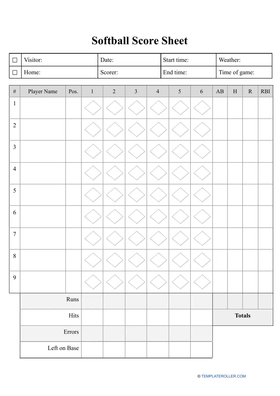 Softball Score Sheet Printable Free