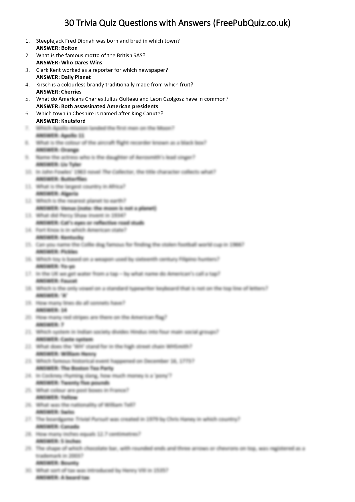 SOLUTION Printable Trivia With Answers Studypool Worksheets Library
