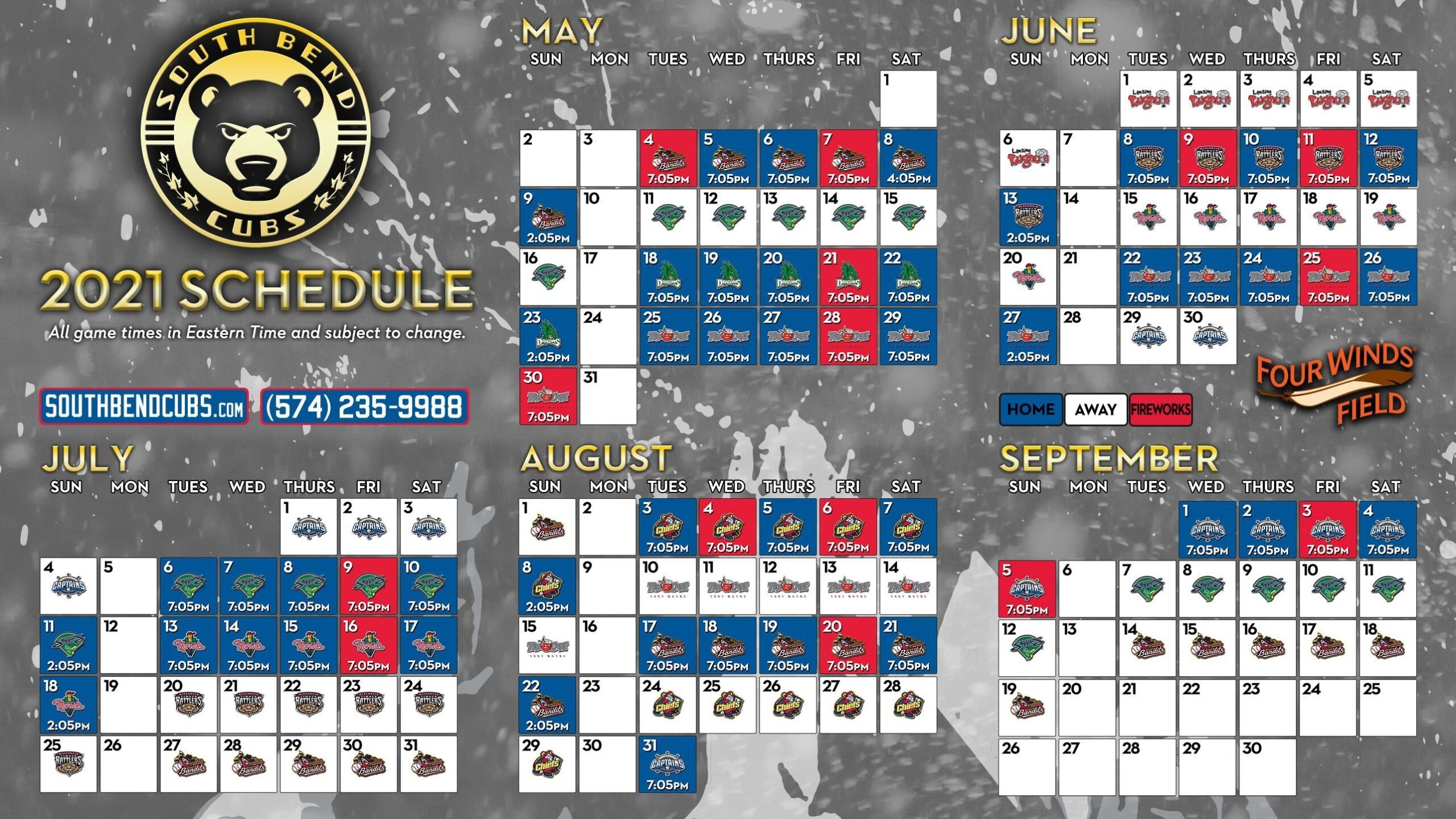 South Bend Cubs Printable Schedule