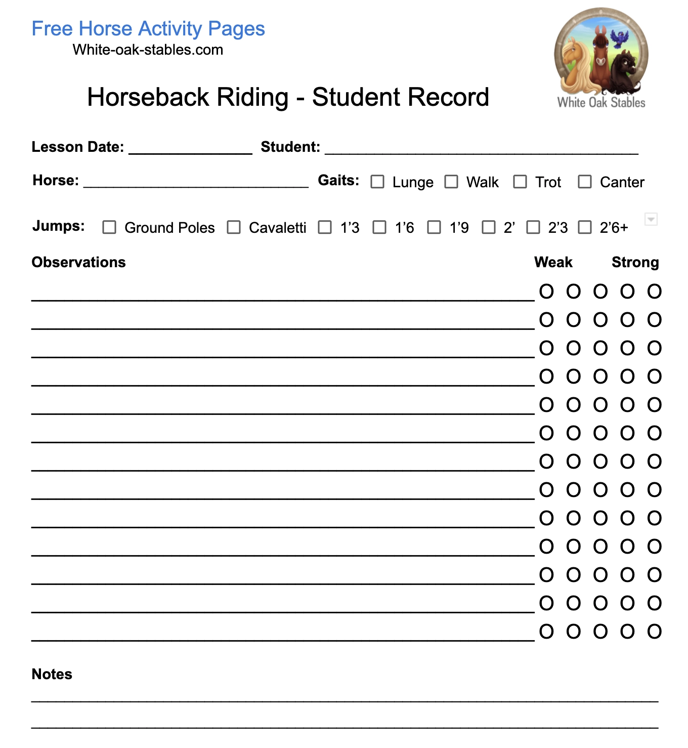 Student Horseback Riding Lesson Record White Oak Stables Student Horseback Riding Lesson Record White Oak Stables