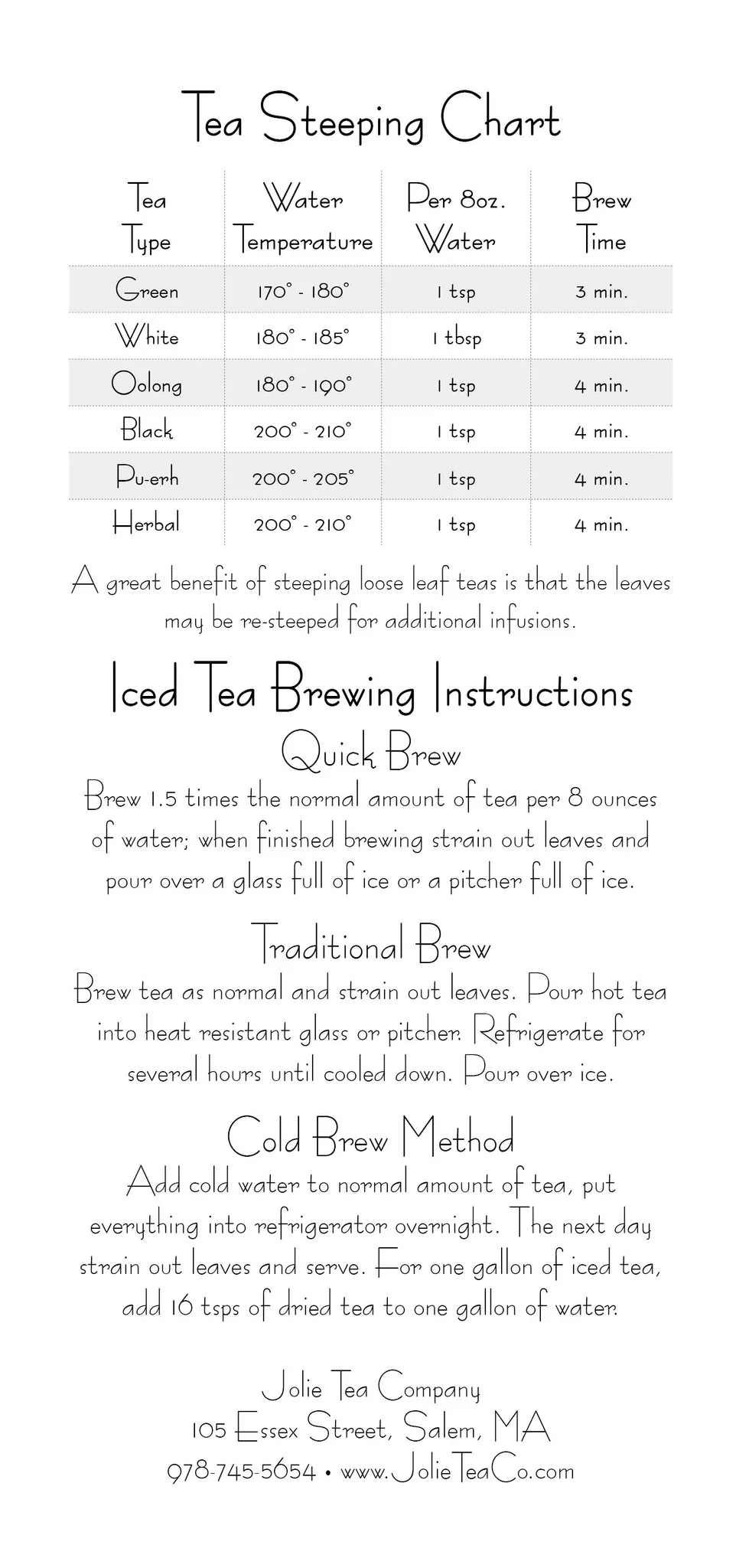 Printable Tea Steeping Chart Printable Tea Steeping Chart