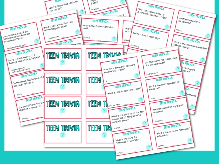 Teen Trivia Questions Printable Cards MicheleTripple