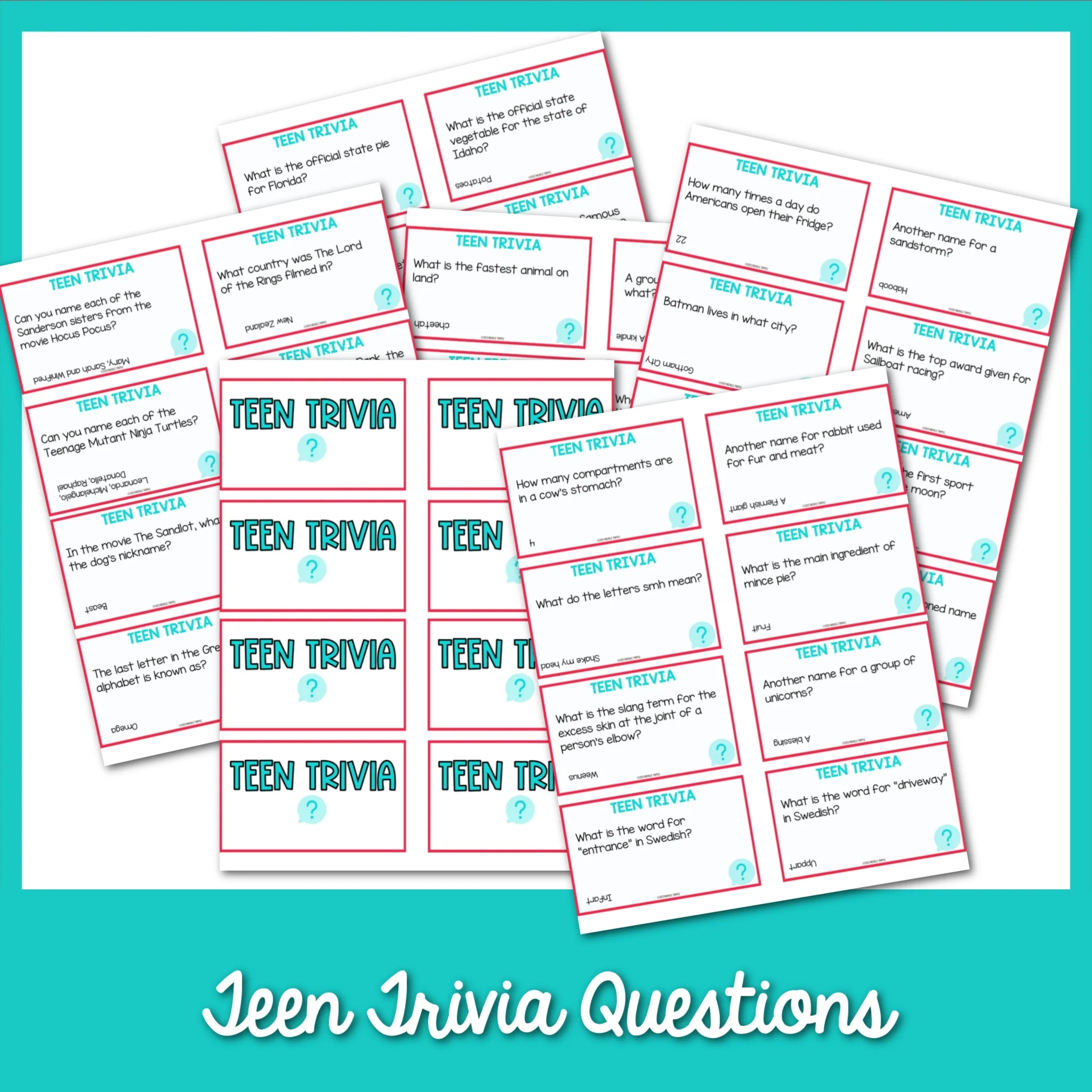Teen Trivia Questions Printable Cards MicheleTripple