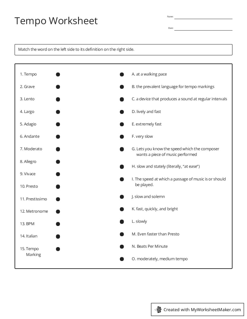 Printable Music Tempo Quiz