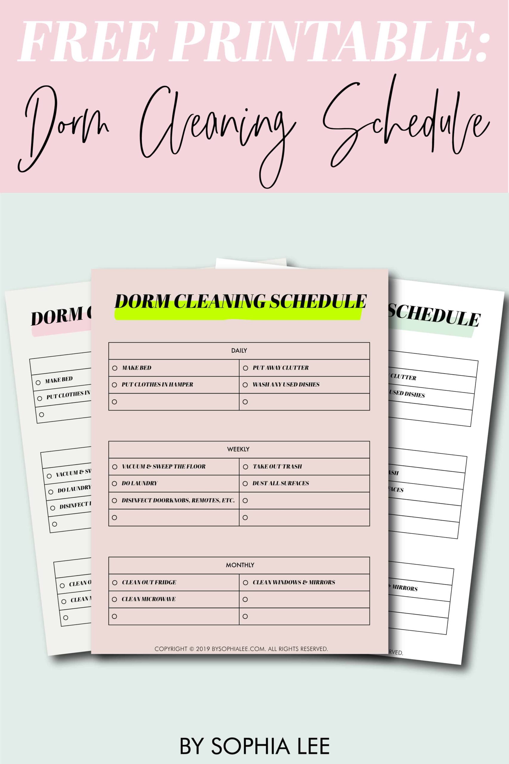 The Best Dorm Cleaning Schedule FREE PRINTABLE By Sophia Lee