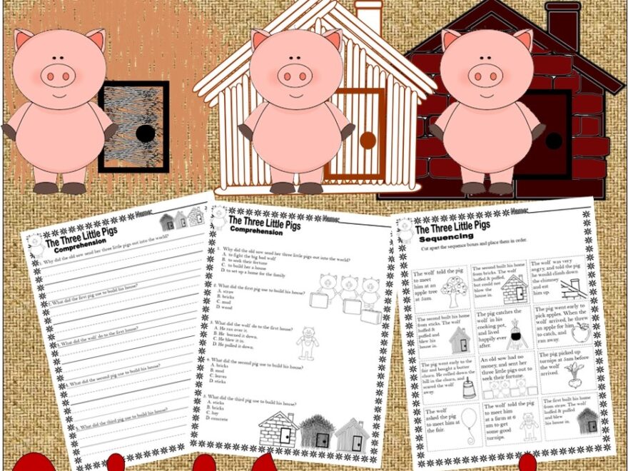 The Three Little Pigs Reading Quiz Test Story Scene Sequencing Worksheets Made By Teachers