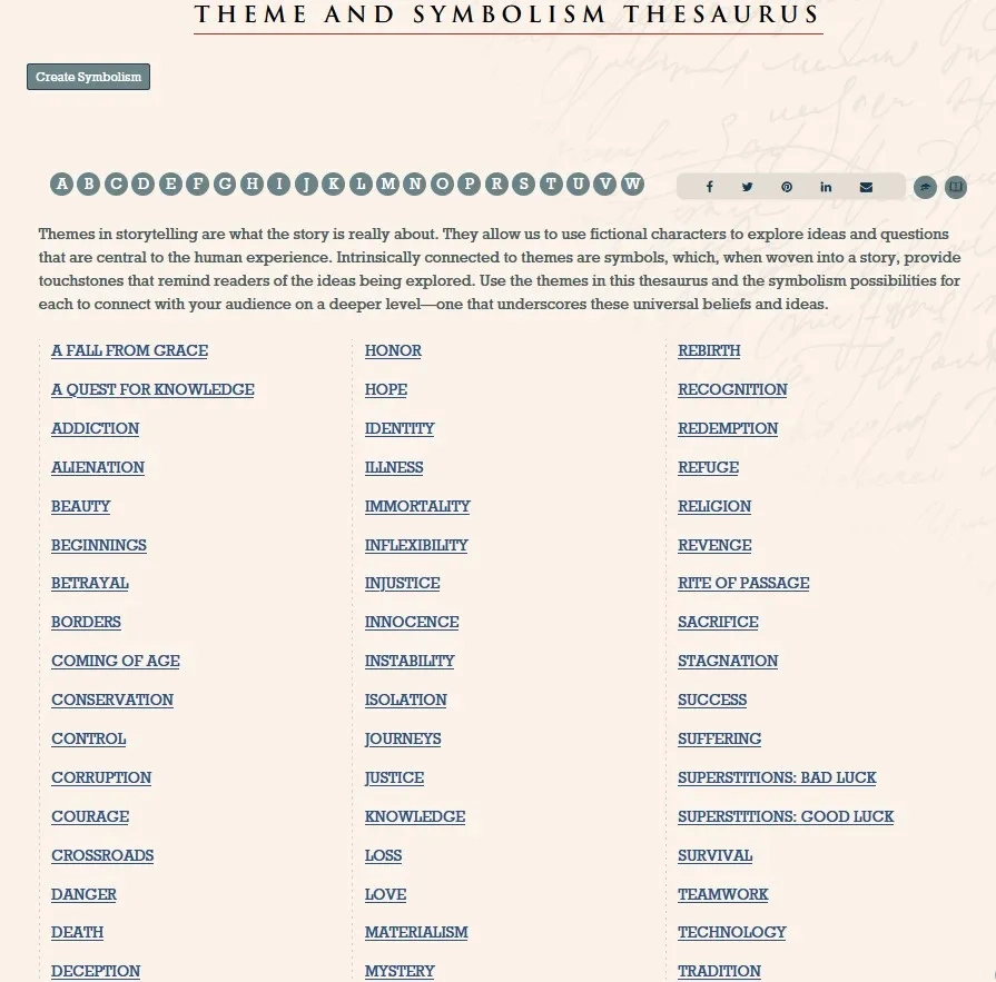 Thematic Concepts List Printable Thematic Concepts List Printable