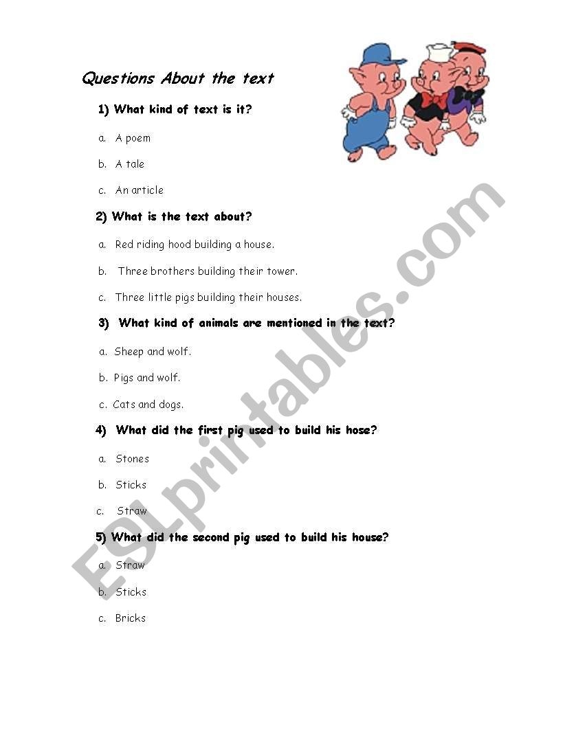 Three Little Pigs Question About The Test ESL Worksheet By Pukkax Three Little Pigs Question About The Test ESL Worksheet By Pukkax