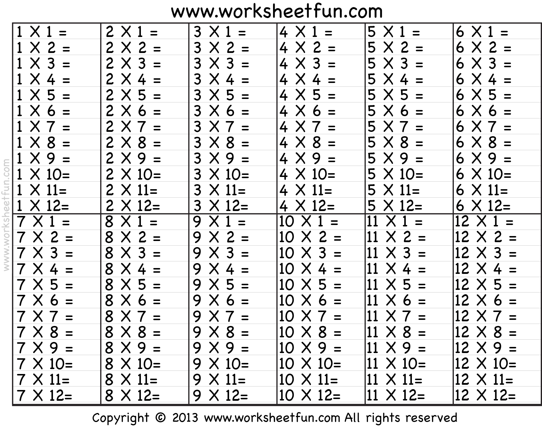 Times Table 2 12 Worksheets 1 2 3 4 5 6 7 8 9 10 11 12 13 14 15 16 17 18 19 And 20 FREE Printable Worksheets Worksheetfun