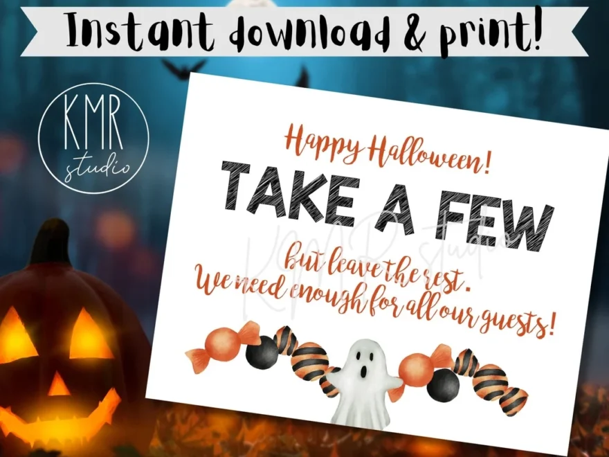 Trick or treat SIGN Instant Download Print TAKE A FEW Halloween Candy Bowl Collection Etsy