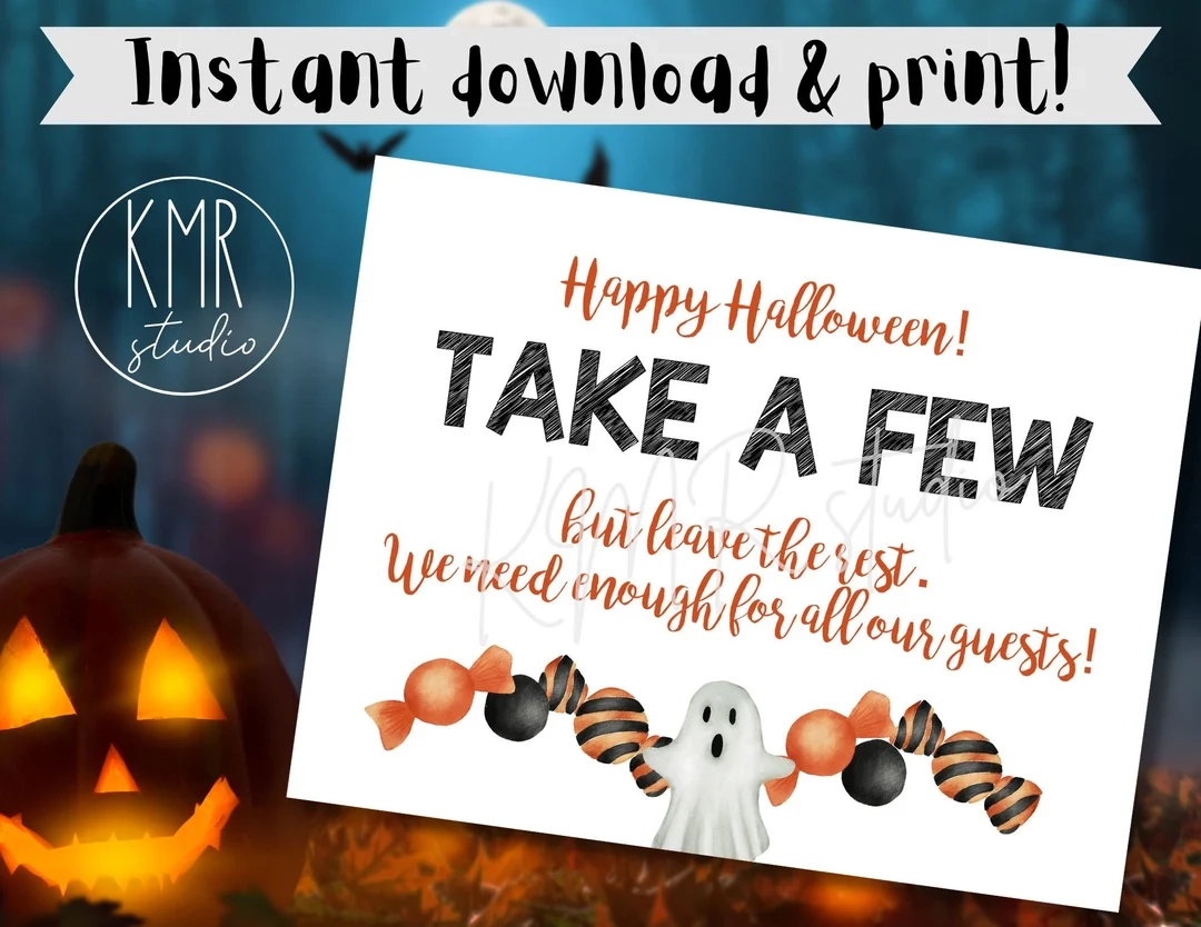 Trick or treat SIGN Instant Download Print TAKE A FEW Halloween Candy Bowl Collection Etsy