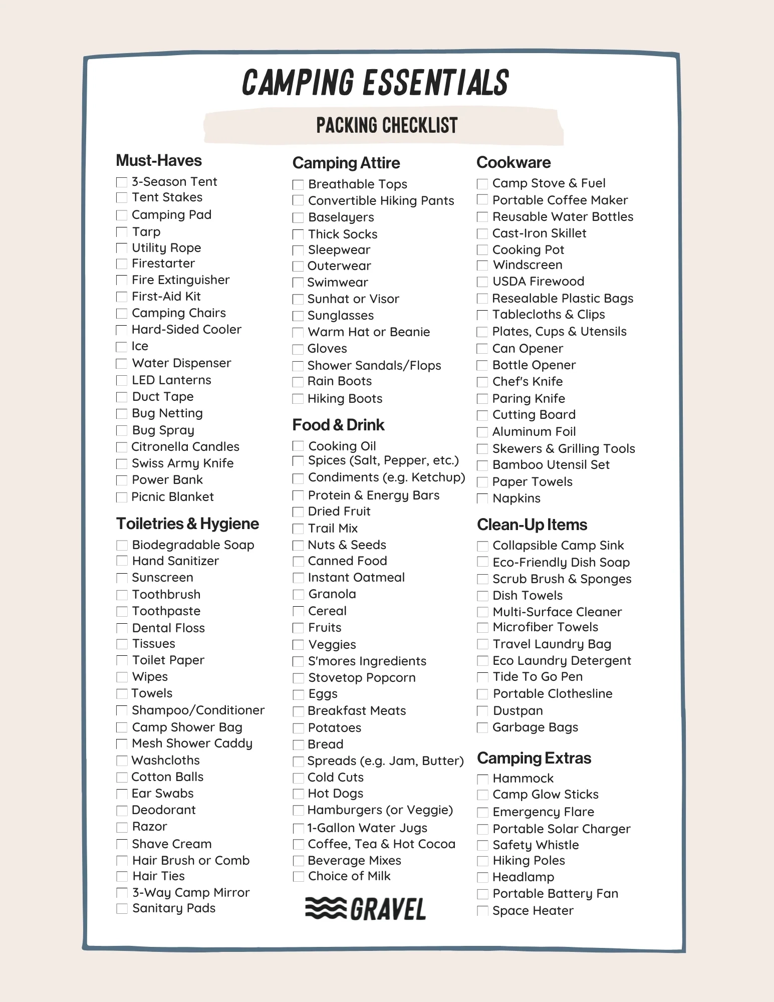 Rv Camping List Printable