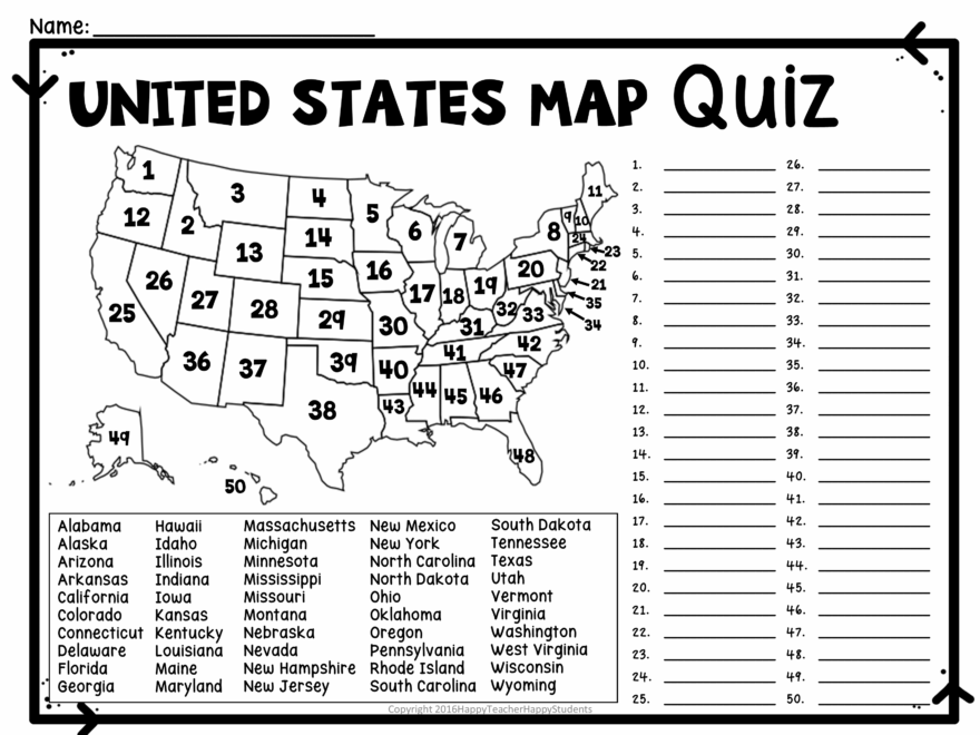 United States Map Quiz Worksheet USA Map Test W Practice Sheet US Map Quiz Made By Teachers
