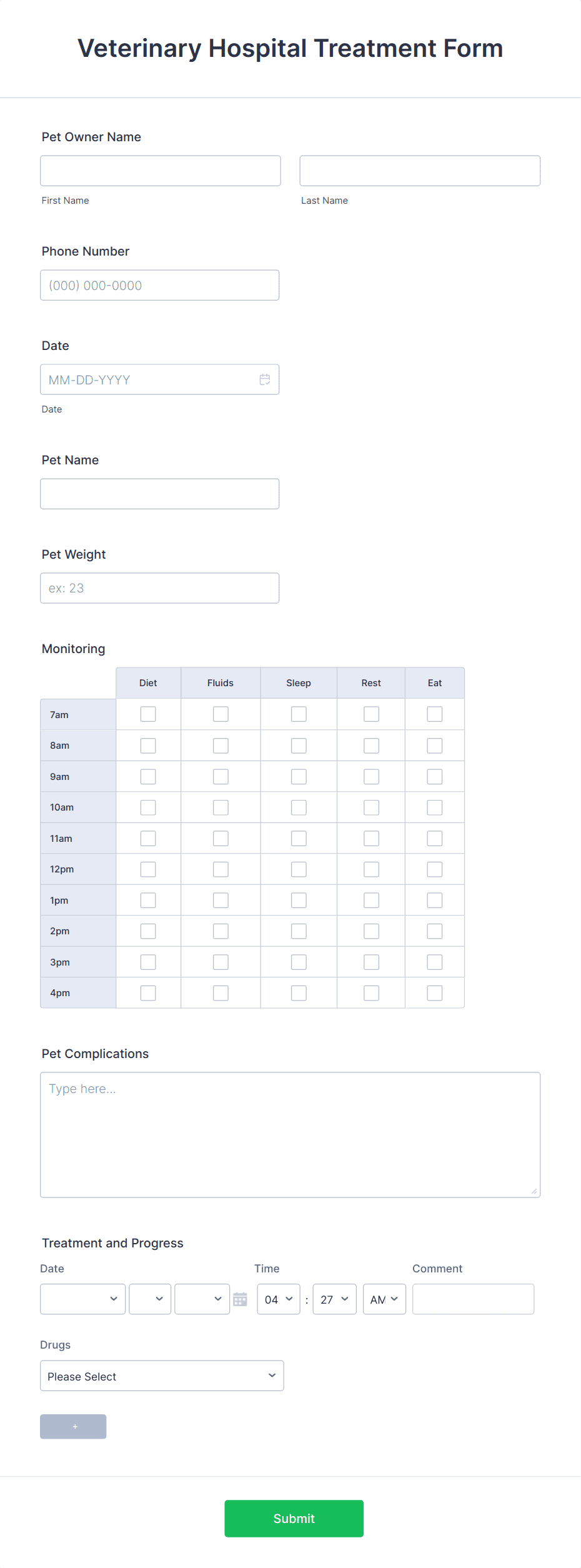 Veterinary Hospital Treatment Form Template Jotform