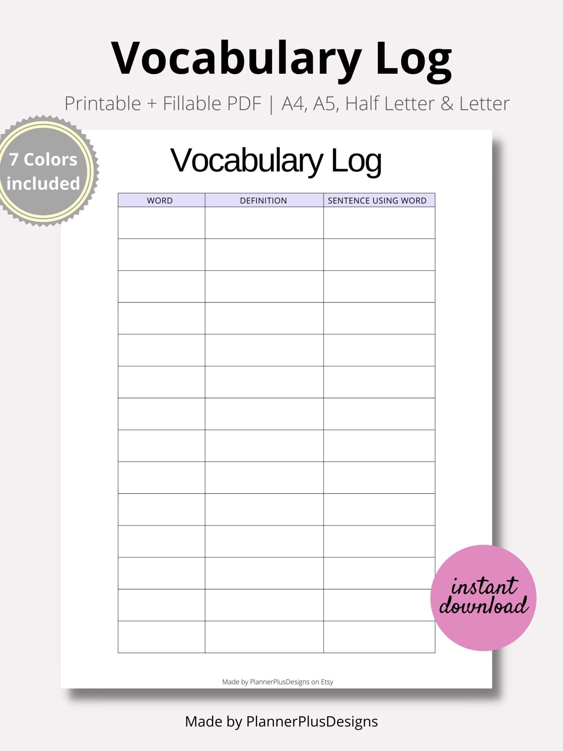 Printable Free Vocabulary Sheet
