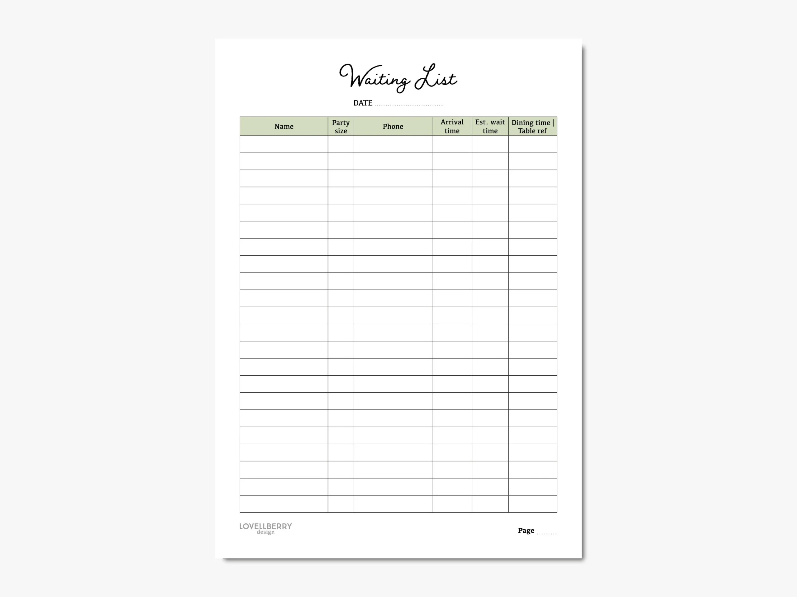 Sign Up Waiting List Printable