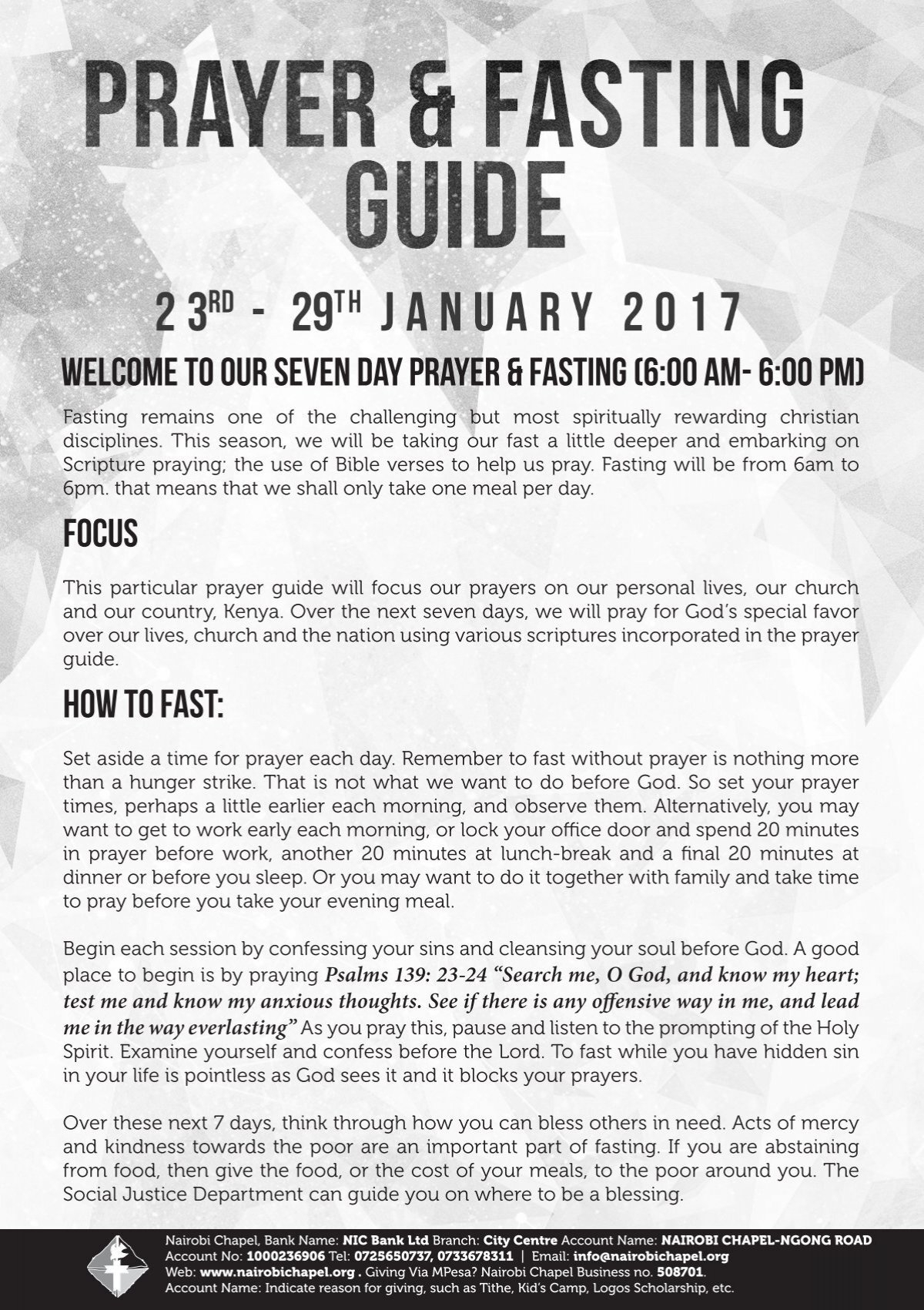 WELCOME TO OUR SEVEN DAY PRAYER FASTING 6 00 AM 6 00 PM FOCUS HOW TO FAST