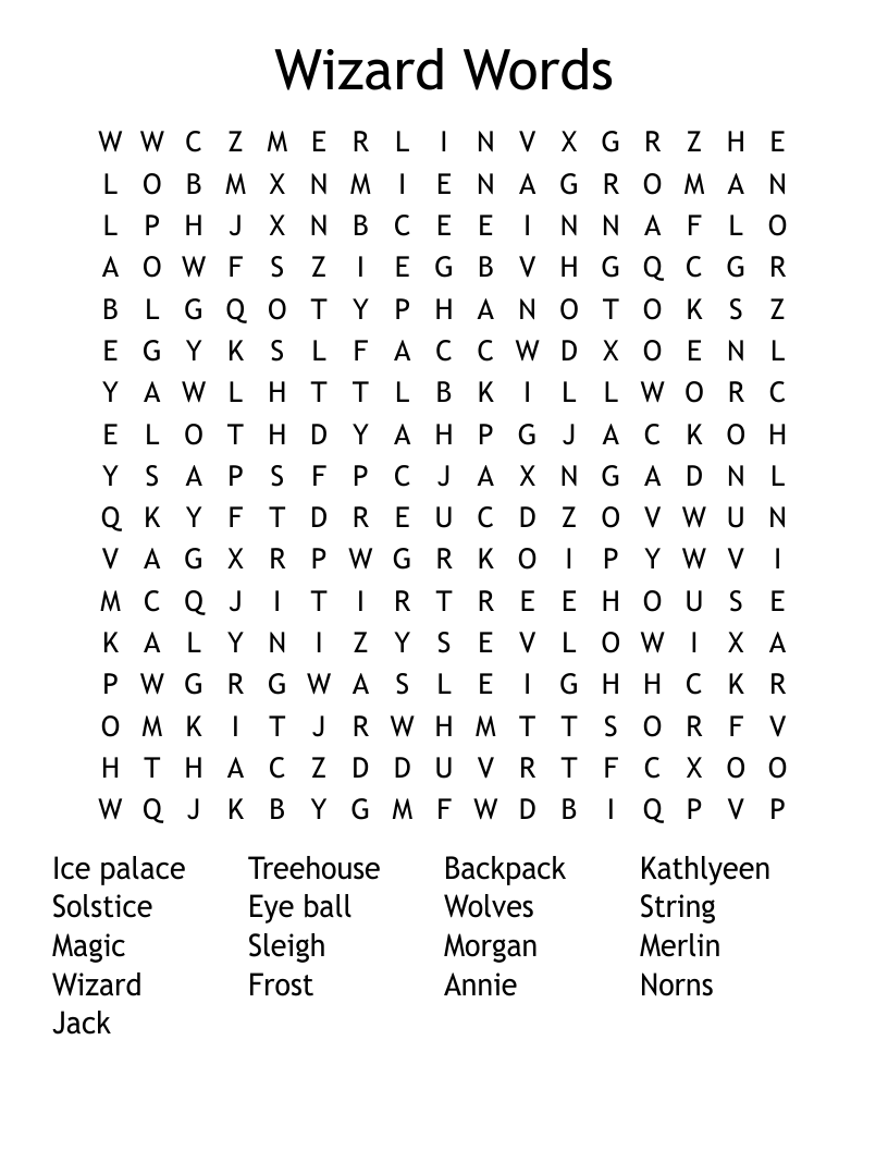 Printable List Wizard Words